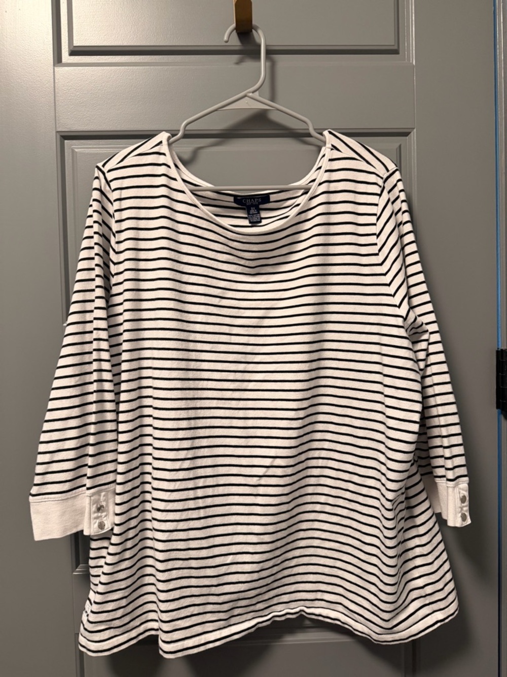 Chaps Women's Black and White Striped Long Sleeve Tee